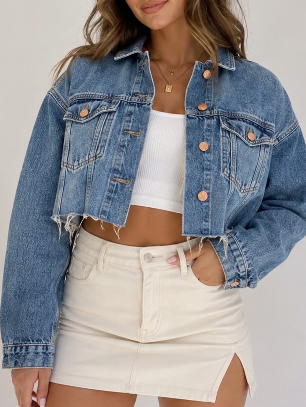 Garage Oversized Cropped Denim Jacket Raw Hem Y2K Size XS NWOT